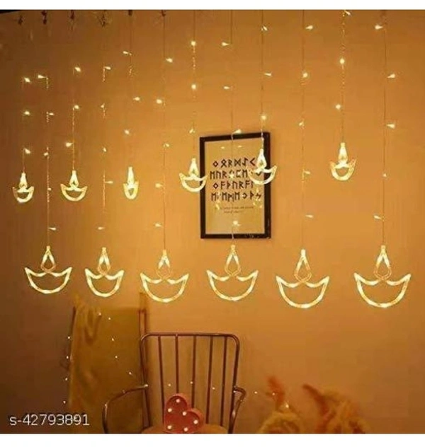 Trending Trunks Warm White Diya/Diwali Curtain, String Lights with 12 Hanging Diyas and 138 LED light with 8 Flashing Modes, Decoration Lighting (pack of 1)