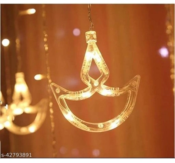 Trending Trunks Warm White Diya/Diwali Curtain, String Lights with 12 Hanging Diyas and 138 LED light with 8 Flashing Modes, Decoration Lighting (pack of 1)