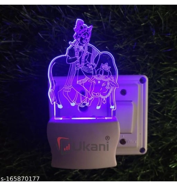 Unjiya GOD KRISHNA WITH COW Acrylic 3D Optical Illusion Night Lamp, RGB 7 Colors Auto Colour Changing LED Plug and Play Night Light, Office Day Light, For Home and Office Use, Best for Gift, Multicolour - 7CM+3.5CM