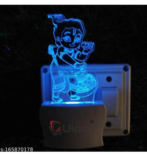 Unjiya BALGOPAL KRISHNA Acrylic 3D Optical Illusion Night Lamp, RGB 7 Colors Auto Colour Changing LED Plug and Play Night Light, Office Day Light, For Home and Office Use, Best for Gift, Multicolour - 7CM+3.5CM