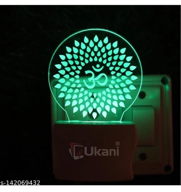 KATAK OM Acrylic 3D Optical Illusion Night Lamp, RGB 7 Colors Auto Colour Changing LED Plug and Play Night Light, Office Day Light, For Home and Office Use, Best for Gift, Multicolour - 7CM+3.5CM