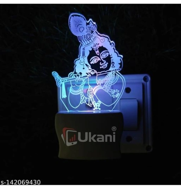 KATAK KRISHNA FLUTE Acrylic 3D Optical Illusion Night Lamp, RGB 7 Colors Auto Colour Changing LED Plug and Play Night Light, Office Day Light, For Home and Office Use, Best for Gift, Multicolour - 7CM+3.5CM