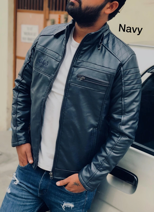 D & G Very Premium Quality D&G Leather Jacket Article - Navy Blue, XL
