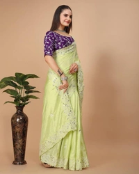 Party Wear Soft Dolla Silk Saree  - Pale Canary