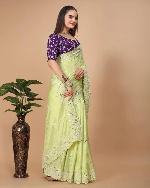 Party Wear Soft Dolla Silk Saree  - Pale Canary