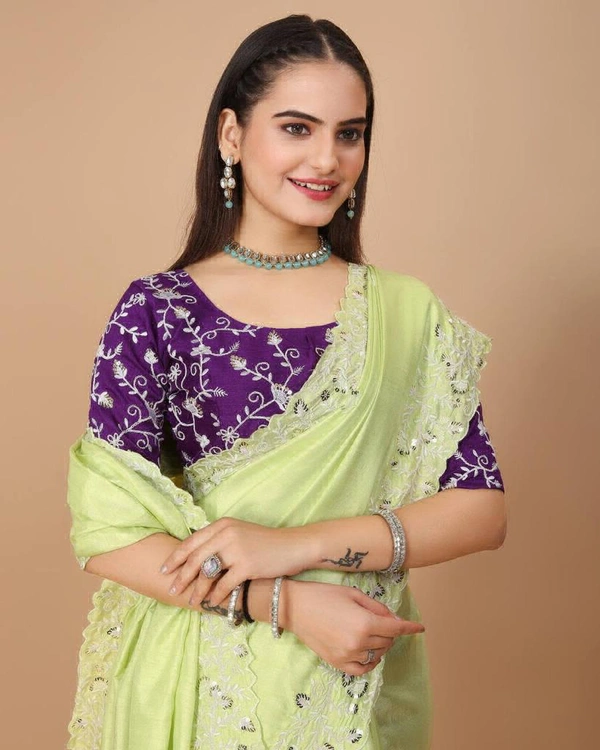 Party Wear Soft Dolla Silk Saree  - Pale Canary