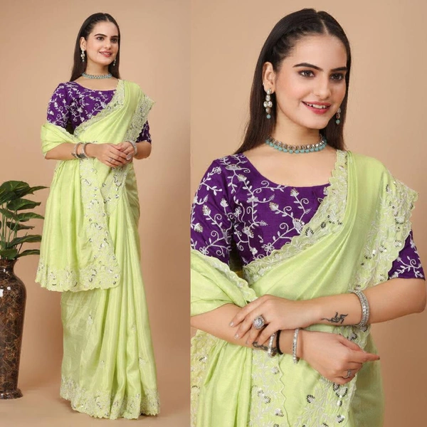 Party Wear Soft Dolla Silk Saree  - Pale Canary