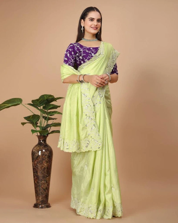Party Wear Soft Dolla Silk Saree  - Pale Canary