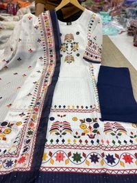 New Launching Beautiful printed Maslin kurta For Women  - Navy Blue, 4XL