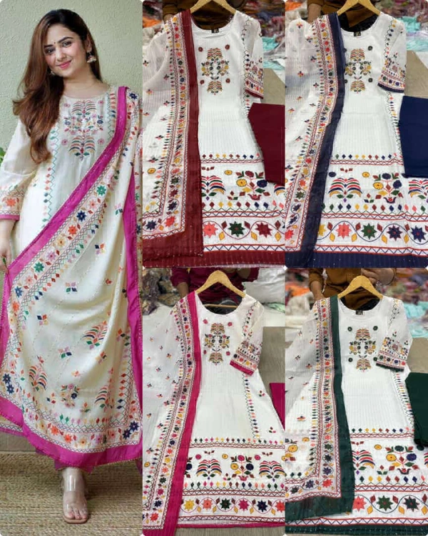 New Launching Beautiful printed Maslin kurta For Women  - Navy Blue, XXL