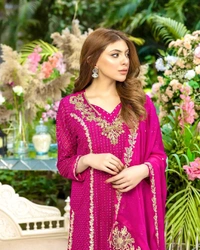 Launching New Super Hit Designe Collection Beautiful Embroidery And Sequins With Stone Hand Work Long Kurti - Pent With Dupatta - Purple Pizzazz