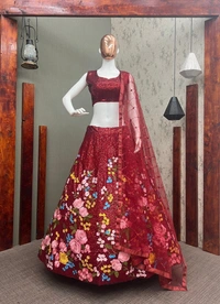 BEUTIQUE STYLES PERFECT MAROON BRIDAL GEORGETTE SEQUANCE WORK LEHENGA CHOLI WITH DUPATTA  - Guardsman Red
