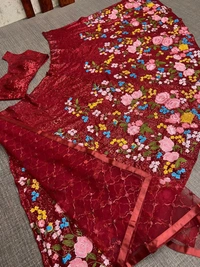 BEUTIQUE STYLES PERFECT MAROON BRIDAL GEORGETTE SEQUANCE WORK LEHENGA CHOLI WITH DUPATTA  - Guardsman Red