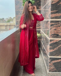 Trending Party Wear Shrug Saree For Women  - Red