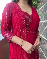 Trending Party Wear Shrug Saree For Women  - Red