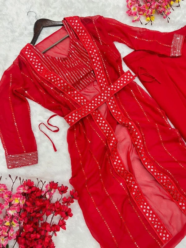 Trending Party Wear Shrug Saree For Women  - Red