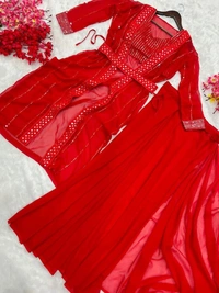 Trending Party Wear Shrug Saree For Women  - Red