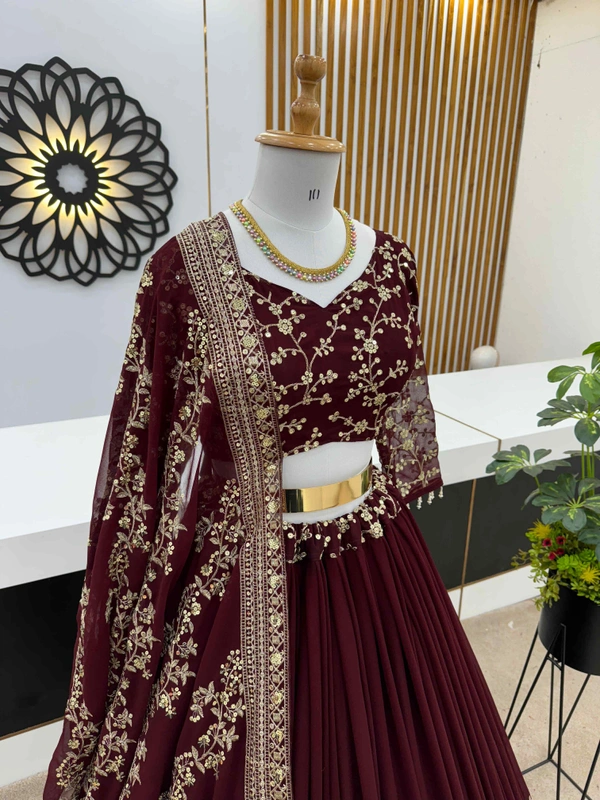 Presenting New Wedding Collection Lehenga Choli With Full Heavy Embroidery Sequence Work - Cinnamon