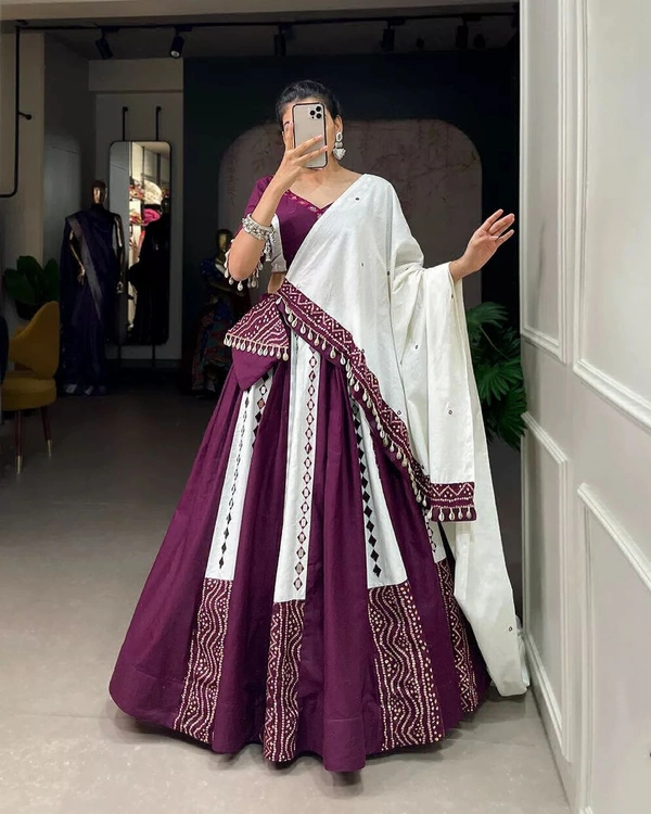RK COLLECTIONS Cotton LEHENGA COLLECTIONS - Pigment Indigo