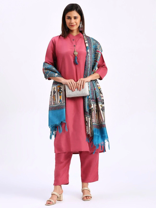Goswami Traders  Solid Pink Colour fully stitched ethnic set - Pink, S