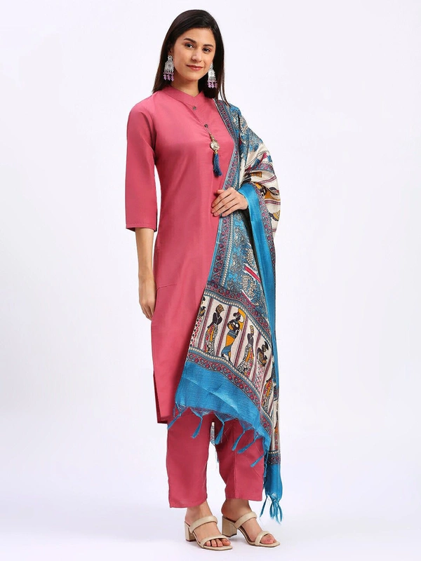 Goswami Traders  Solid Pink Colour fully stitched ethnic set - Pink, S