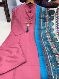 Goswami Traders  Solid Pink Colour fully stitched ethnic set - Pink, S