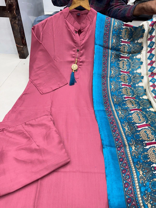 Goswami Traders  Solid Pink Colour fully stitched ethnic set - Pink, S