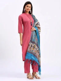 Goswami Traders  Solid Pink Colour fully stitched ethnic set - Pink, L