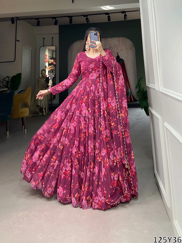 Murliwala Traders  Floral Print Beautiful Pink Gown  - Mandy