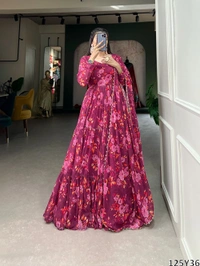 Murliwala Traders  Floral Print Beautiful Pink Gown  - Mandy