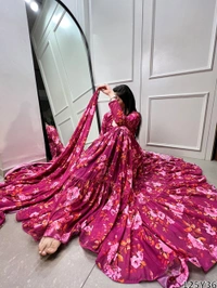 Murliwala Traders  Floral Print Beautiful Pink Gown  - Mandy