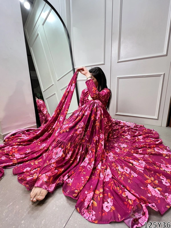 Murliwala Traders  Floral Print Beautiful Pink Gown  - Mandy