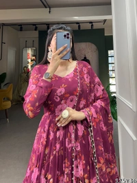 Murliwala Traders  Floral Print Beautiful Pink Gown  - Mandy