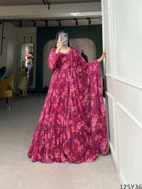 Murliwala Traders  Floral Print Beautiful Pink Gown  - Mandy