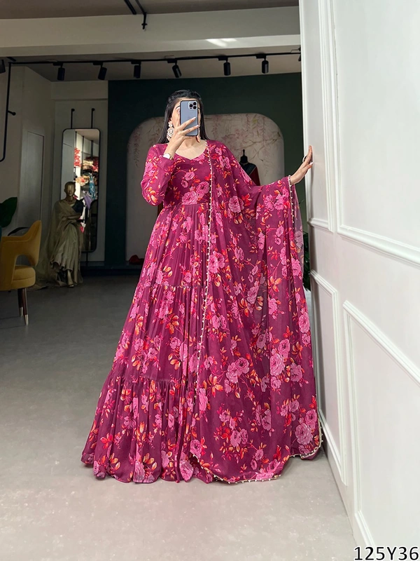 Murliwala Traders  Floral Print Beautiful Pink Gown  - Mandy