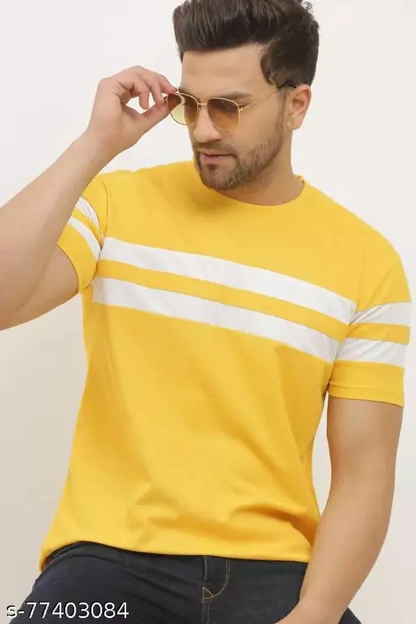 Mens Stylist Striped Round Neck Tshirt - Yellow, M