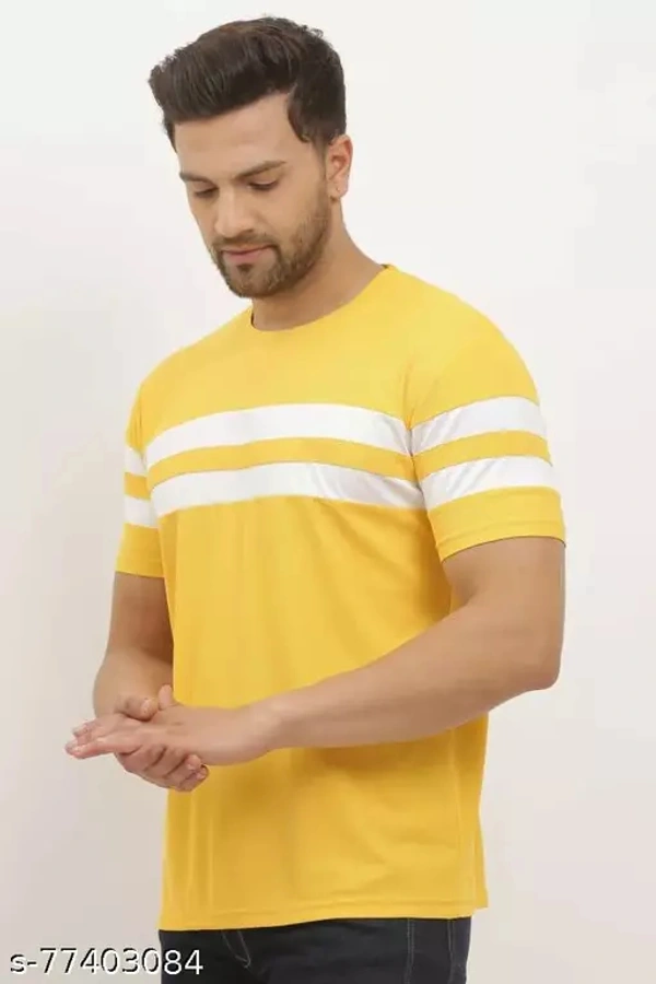 Mens Stylist Striped Round Neck Tshirt - Yellow, M