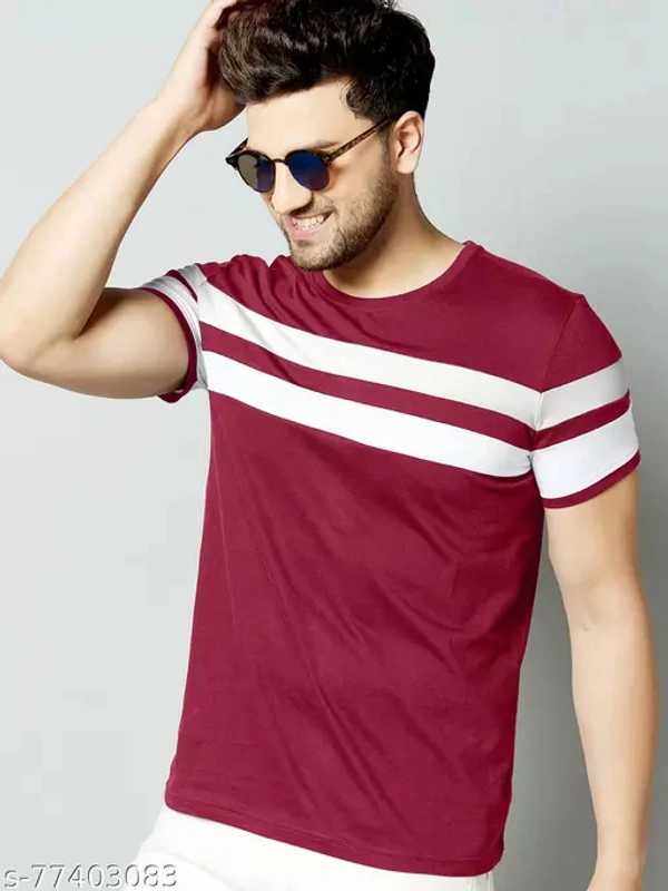Mens Stylist Striped Round Neck Tshirt - Red, M