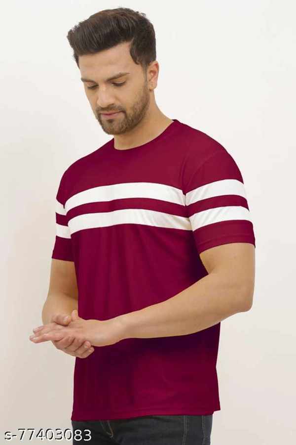 Mens Stylist Striped Round Neck Tshirt - Red, M