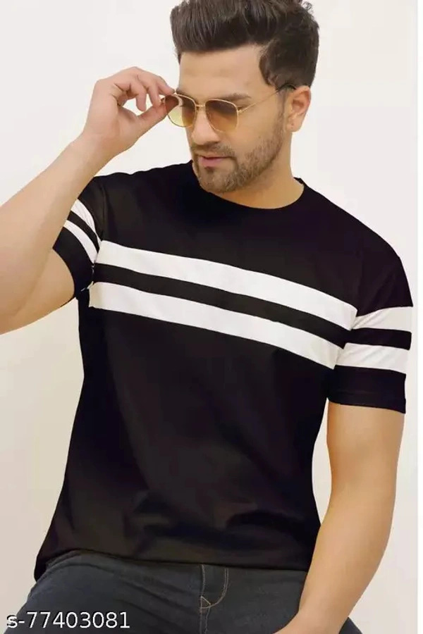 Mens Stylist Striped Round Neck Tshirt - Black, L