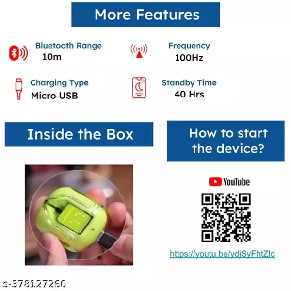 Ultrapod True Wireless Bluetooth Headphone with 2-3 Hrs Playtime, Transparent Design & Compatible for all Smartphones (green) - Green, Free Size