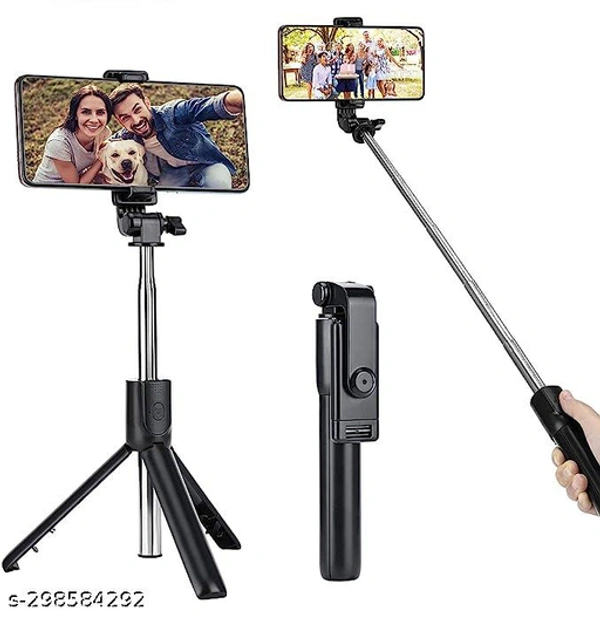 Selfie Stick Bluetooth Selfie Stick Tripod Extendable Tripod Stick with Remote Facetime Phone Stand, Wireless Selfie Stick Tripod, Portable - Black, Free Size