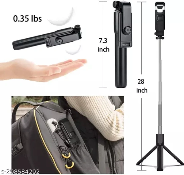 Selfie Stick Bluetooth Selfie Stick Tripod Extendable Tripod Stick with Remote Facetime Phone Stand, Wireless Selfie Stick Tripod, Portable - Black, Free Size