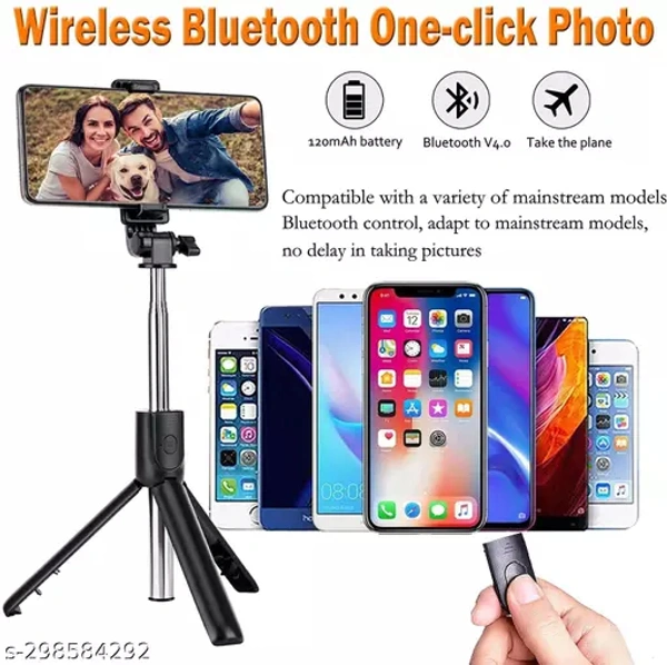 Selfie Stick Bluetooth Selfie Stick Tripod Extendable Tripod Stick with Remote Facetime Phone Stand, Wireless Selfie Stick Tripod, Portable - Black, Free Size