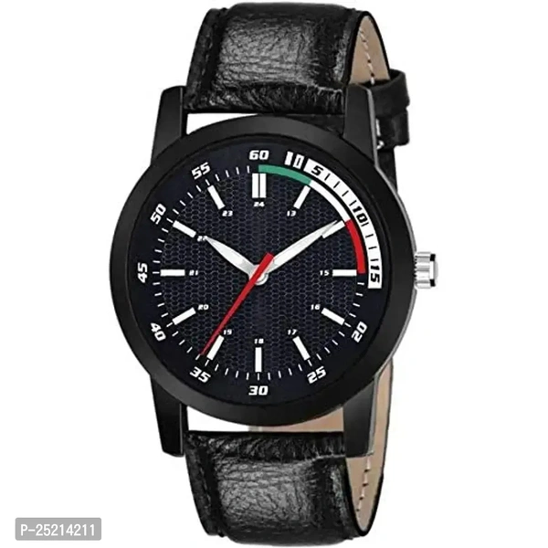 Analog Watch For Men And Boys With Date With Leather Stap Black