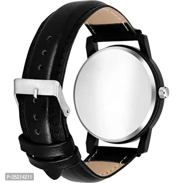 Analog Watch For Men And Boys With Date With Leather Stap Black