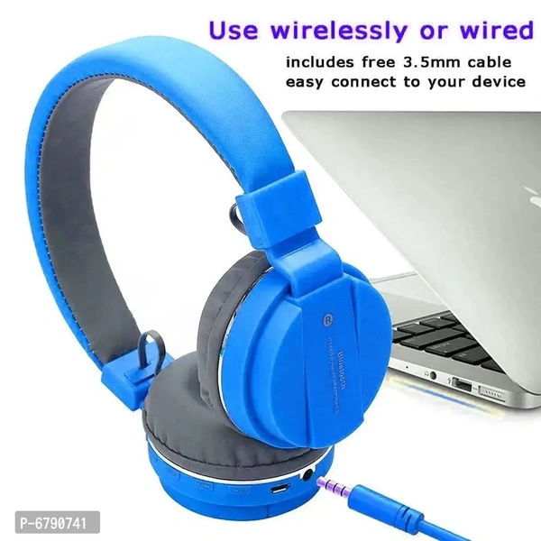 SH-12 Blue Wireless And Wired Headphones With Sd Card Support You Can Use With Bluetooth Or Aux Cable Or With Sd Card Best Quality With Bluetooth Virsion 5.0 Foldable 