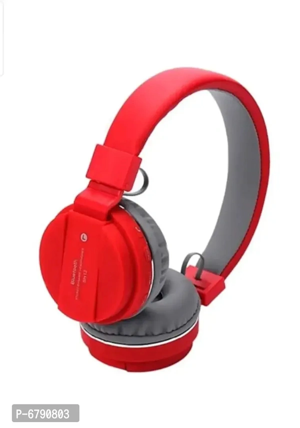 SH-12 Red Wireless And Wired Headphones With Sd Card Support You Can Use With Bluetooth Or Aux Cable Or With Sd Card Best Quality With Bluetooth Virsion 5.0 Foldable 