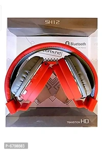 SH-12 Red Wireless And Wired Headphones With Sd Card Support You Can Use With Bluetooth Or Aux Cable Or With Sd Card Best Quality With Bluetooth Virsion 5.0 Foldable 