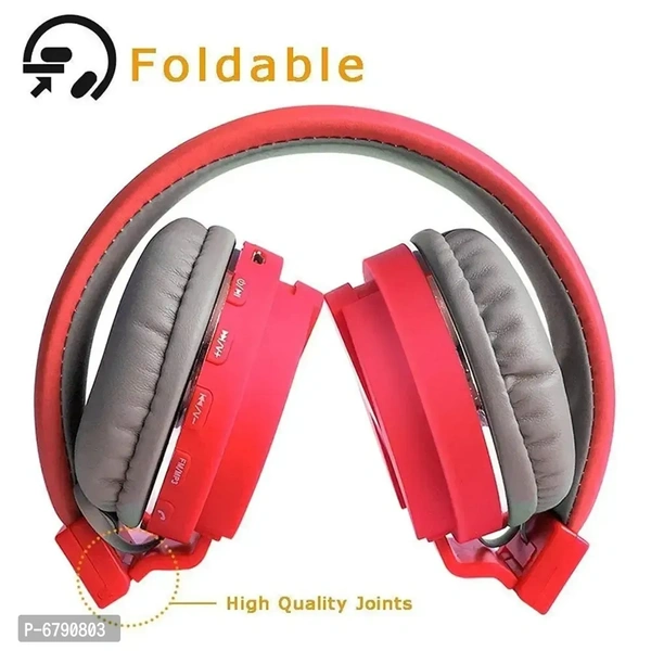 SH-12 Red Wireless And Wired Headphones With Sd Card Support You Can Use With Bluetooth Or Aux Cable Or With Sd Card Best Quality With Bluetooth Virsion 5.0 Foldable 